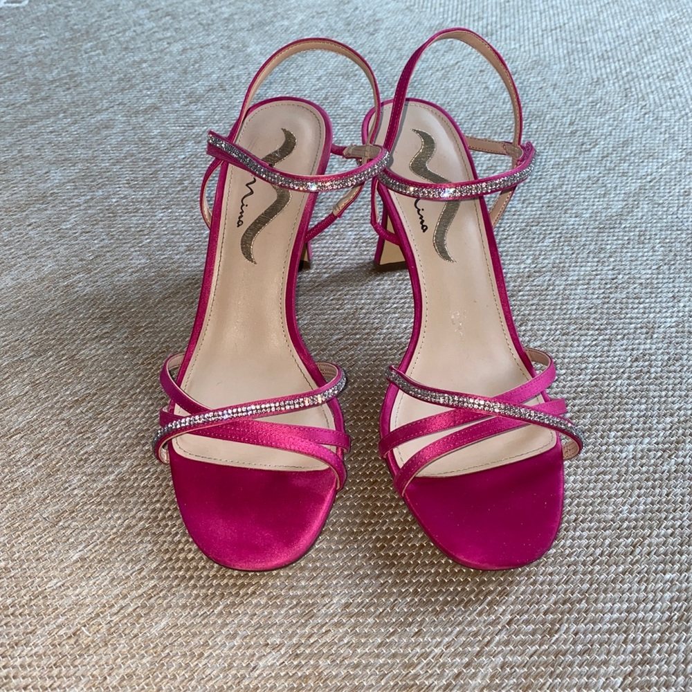 Nina brand hot pink heels with diamonds WORN ONCE :)